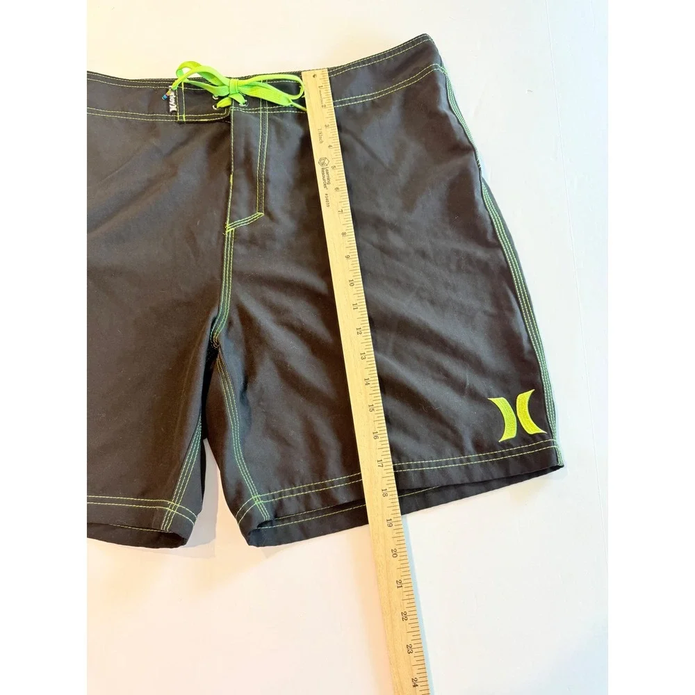 Hurley Mens Board Shorts Black Neon‎ Green Contrast Stitch Cargo Pocket Swim 36